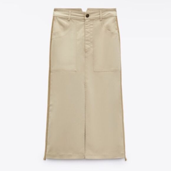 Zara Straight Midi Skirt Front Slit Pockets Size Medium - Picture 14 of 16